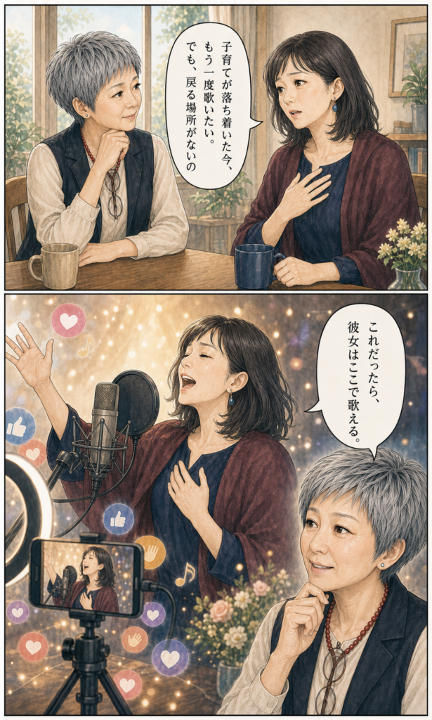 安城基予子さんと35歳からのライブ配信を始める共感ストーリー漫画 6ページ目