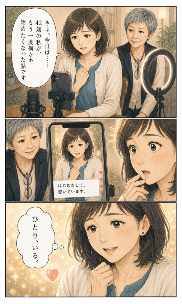 安城基予子さんと35歳からのライブ配信を始める共感ストーリー漫画 10ページ目