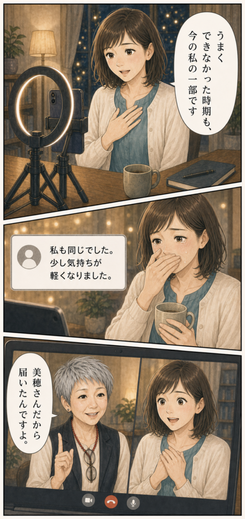 安城基予子さんと35歳からのライブ配信を始める共感ストーリー漫画 12ページ目