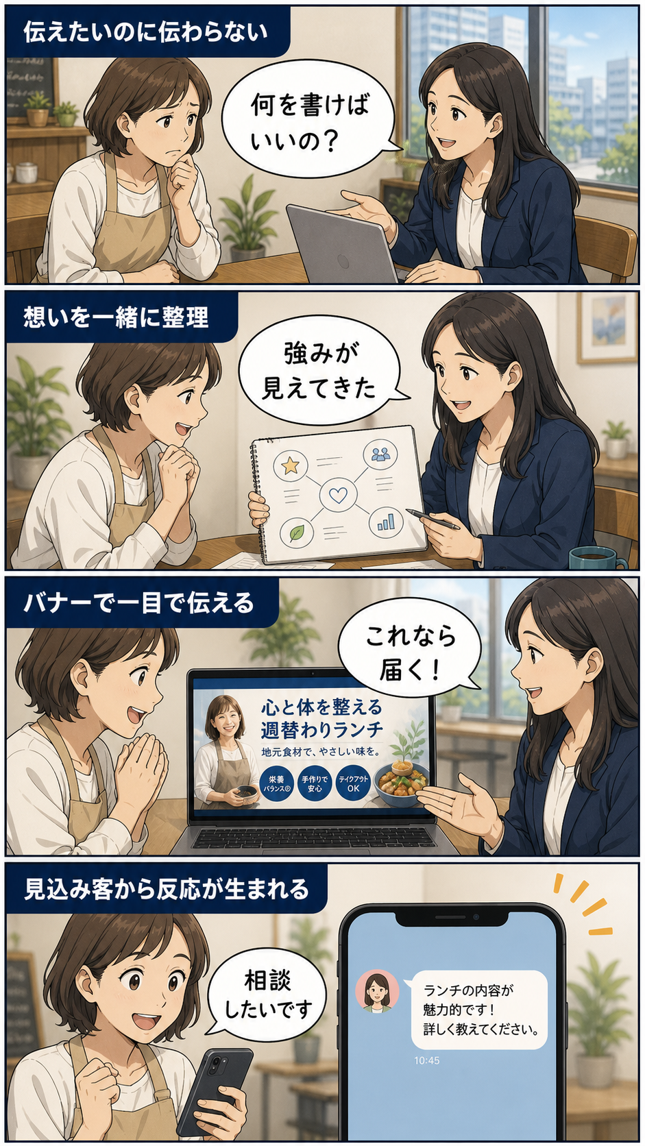 4コマでわかる：伝わらない悩みがバナーで変わる