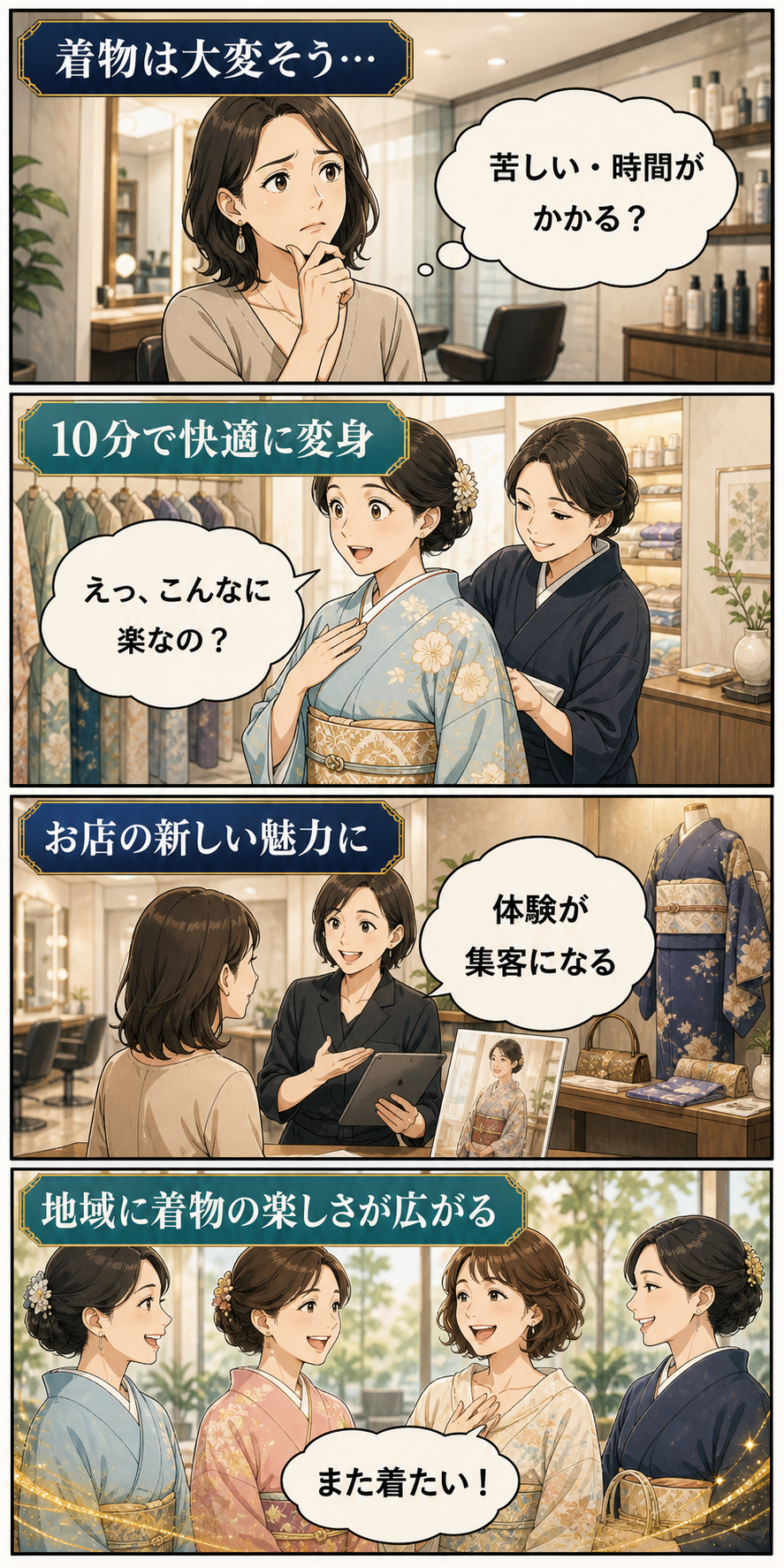 4コマでわかる：着物がまた着たくなる体験へ