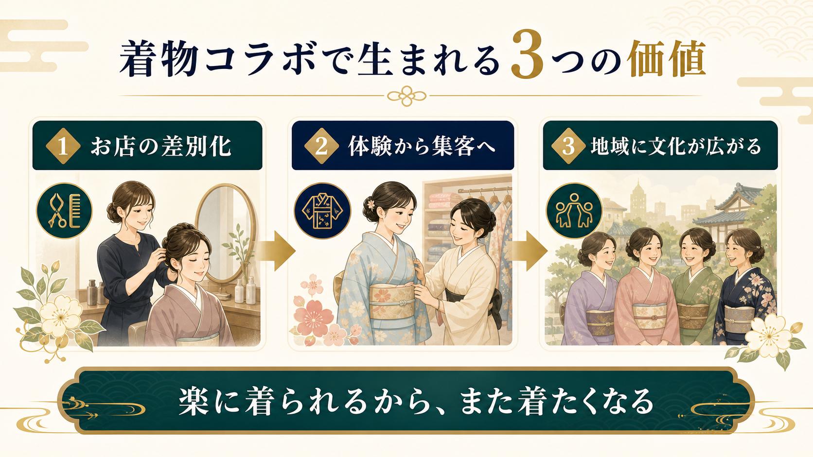 図解：着物コラボで生まれる3つの価値